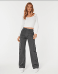 MANGO Dark Grey High-Waisted Cargo Wide-Leg Jeans. - lessthan1thousand