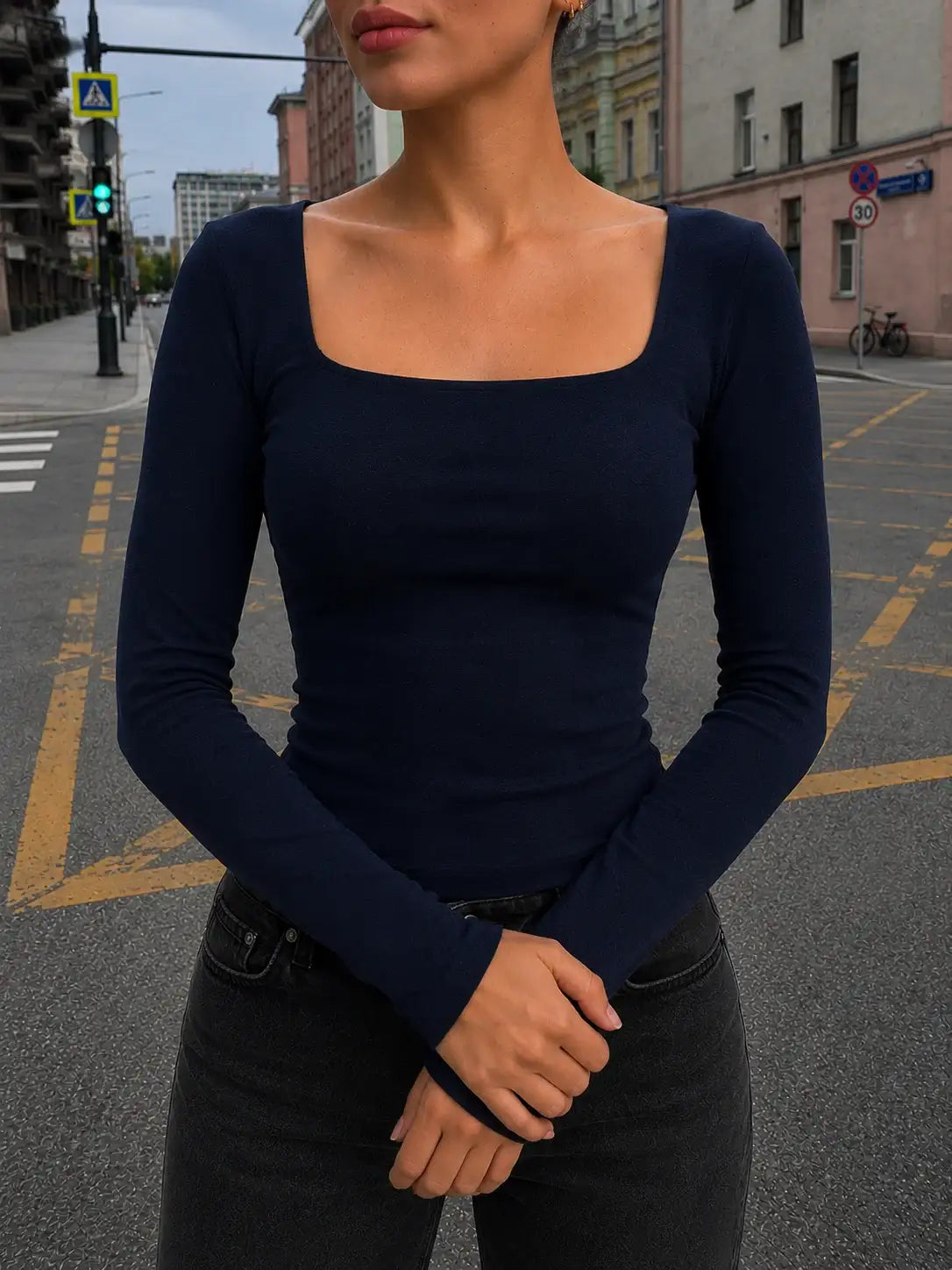 LT1K Square-Neck Full Sleeve Slim Top.(Perfect For All Season)