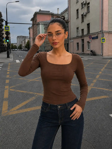LT1K Square-Neck Full Sleeve Slim Top.(Perfect For All Season)