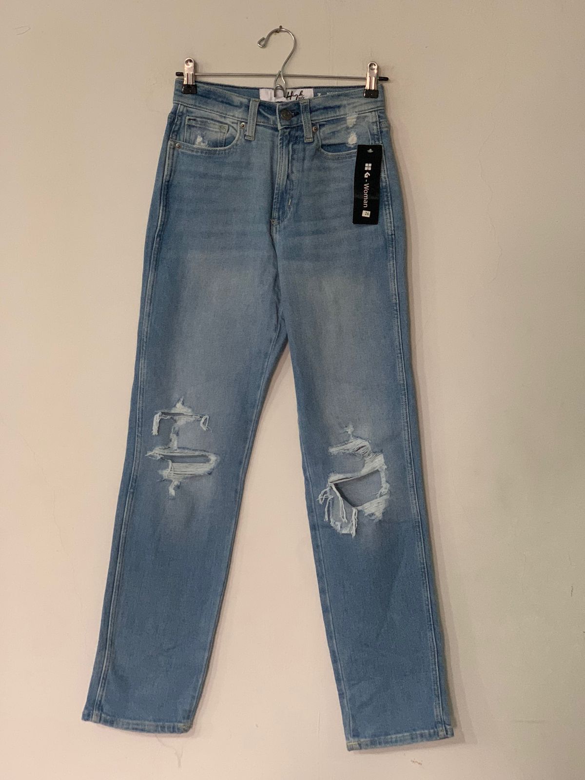 Blue High-Waist Ripped Straight Jeans (Minor Fault)