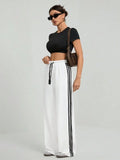 LT1K White Side Stripe Wide-Leg Trouser (Made For Summer).