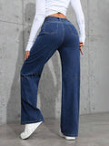 Dark Blue High-Waisted Loose Mom Jeans