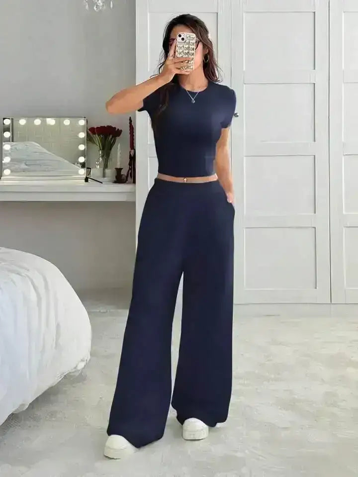 LT1K Navy Blue Wide-Leg Trouser. - lessthan1thousand