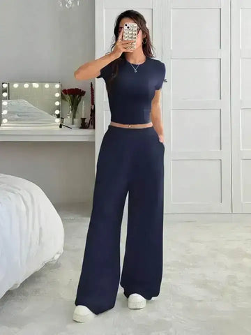 LT1K Navy Blue Wide-Leg Trouser. - lessthan1thousand