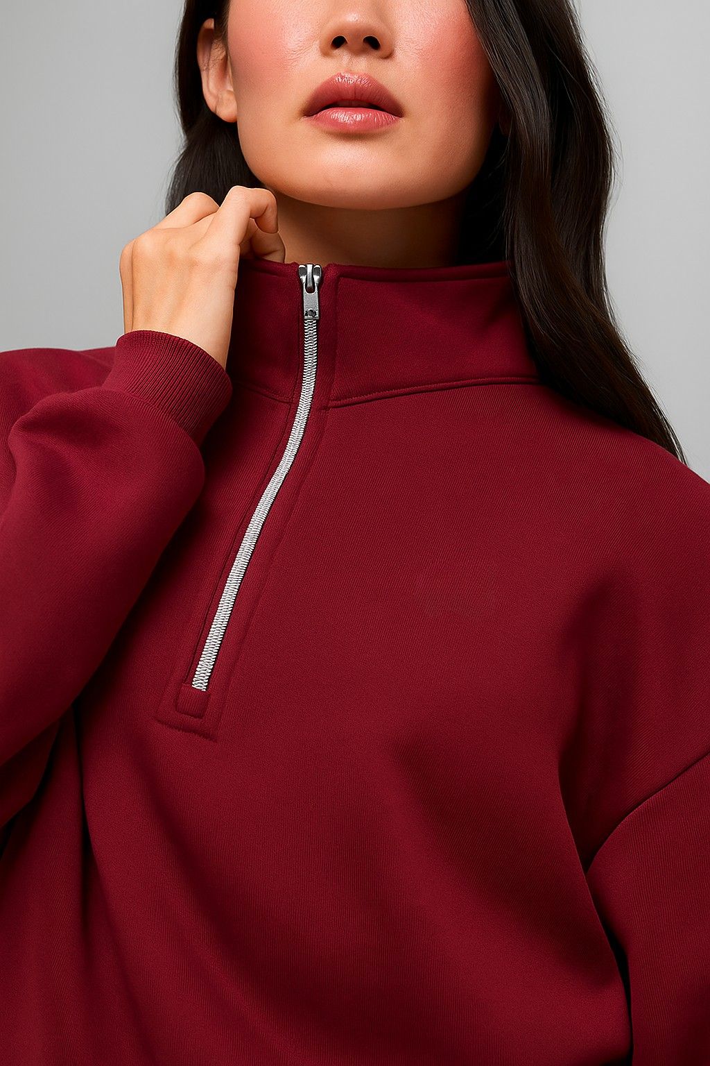 LT1K Maroon Oversize Zip-Mock Sweatshirt.