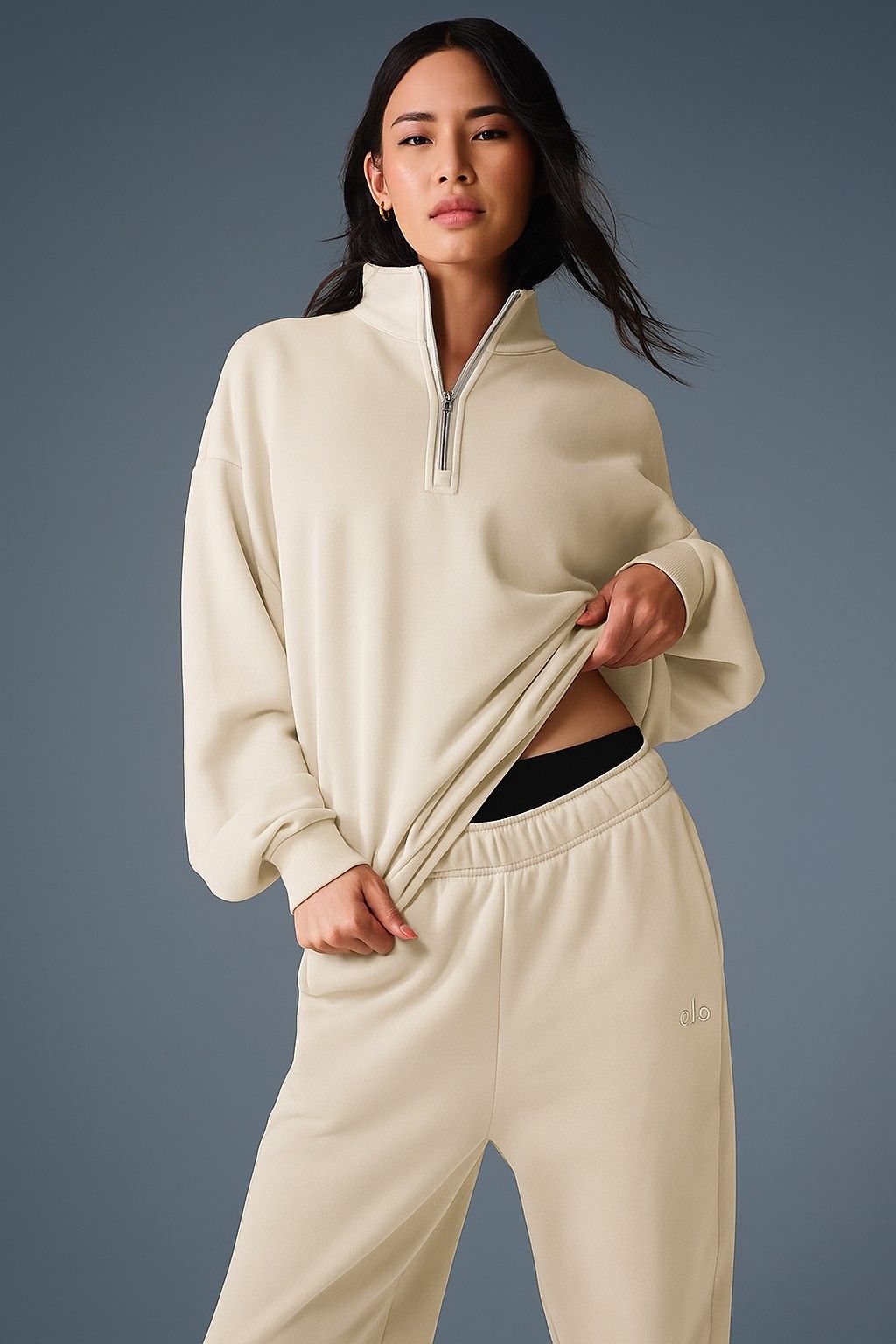 LT1K Sand Oversize Zip-Mock Sweatshirt.