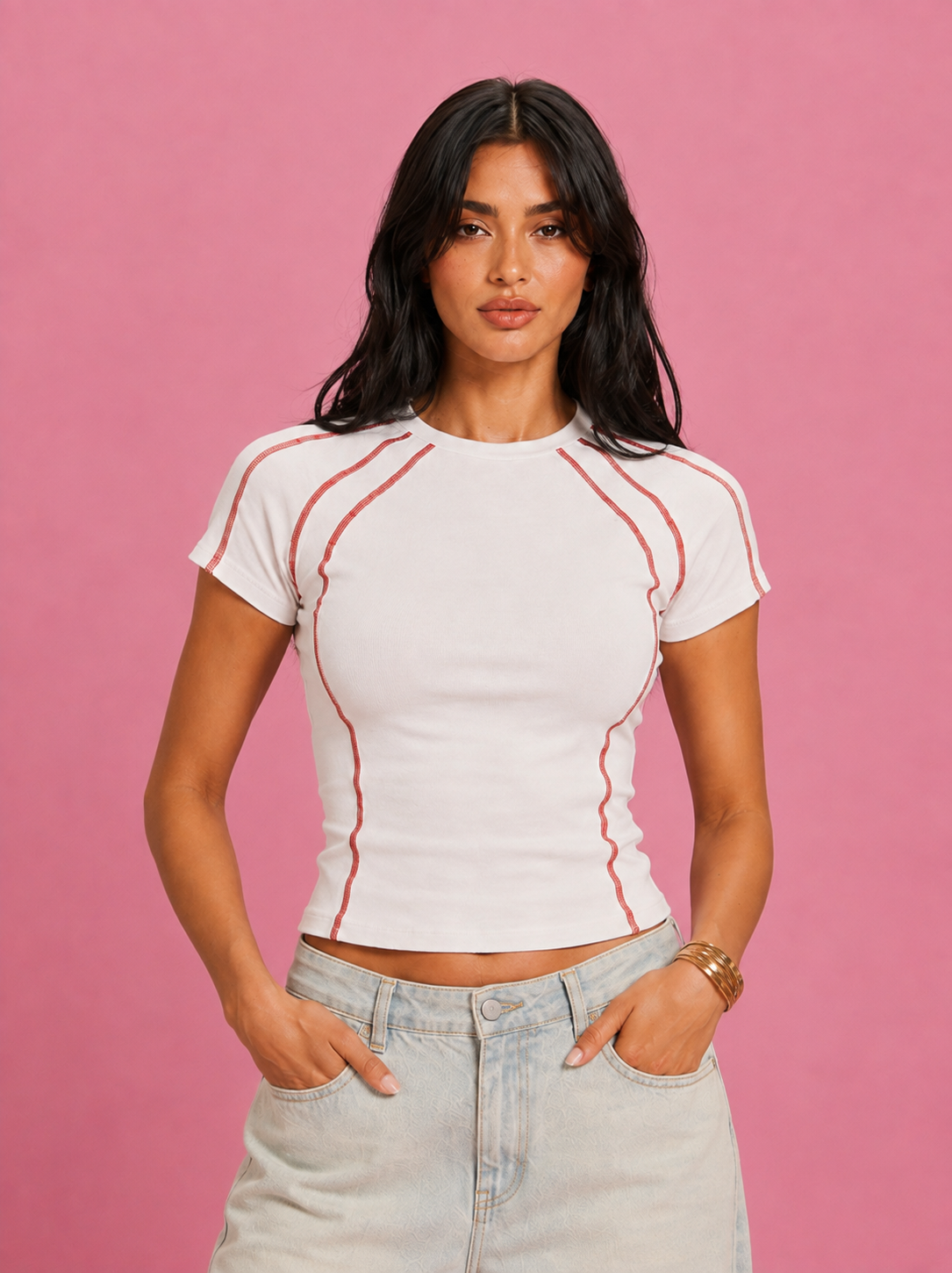 LT1K Multi Contrast Stitch Slim T-Shirt