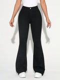 ZARA Pure Black High-Waisted Flare Jeans.