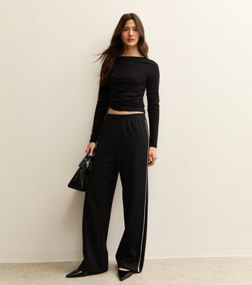 LT1K Black Single Side Piping Detail Wide-Leg Trouser.(Perfect For All Season)