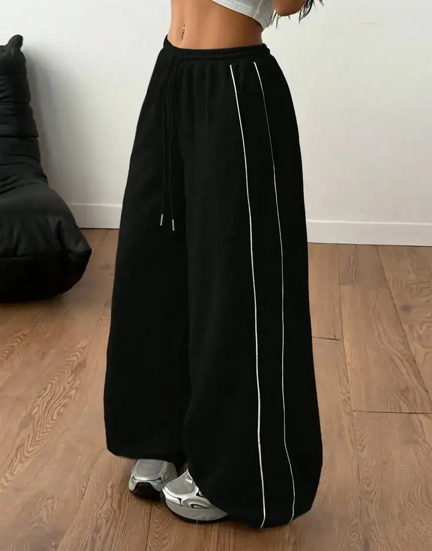 LT1K Black Double Side Piping Detail Wide-Leg Trouser.(Perfect For All Season)