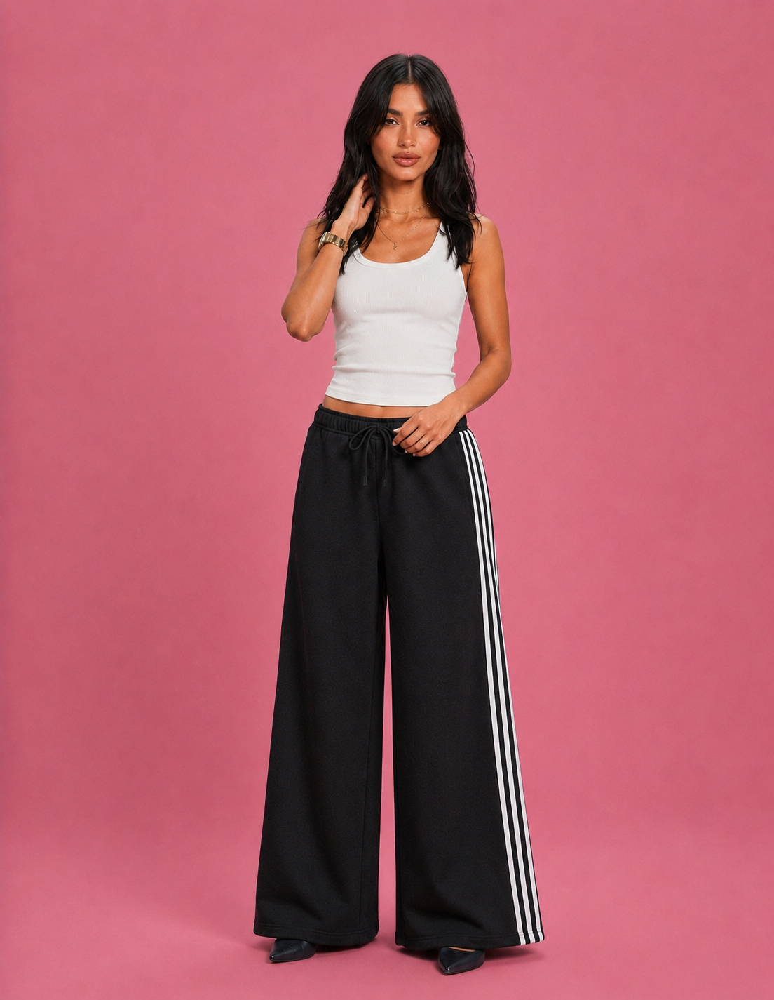 LT1K Front-Back Stripe Wide Leg Trouser