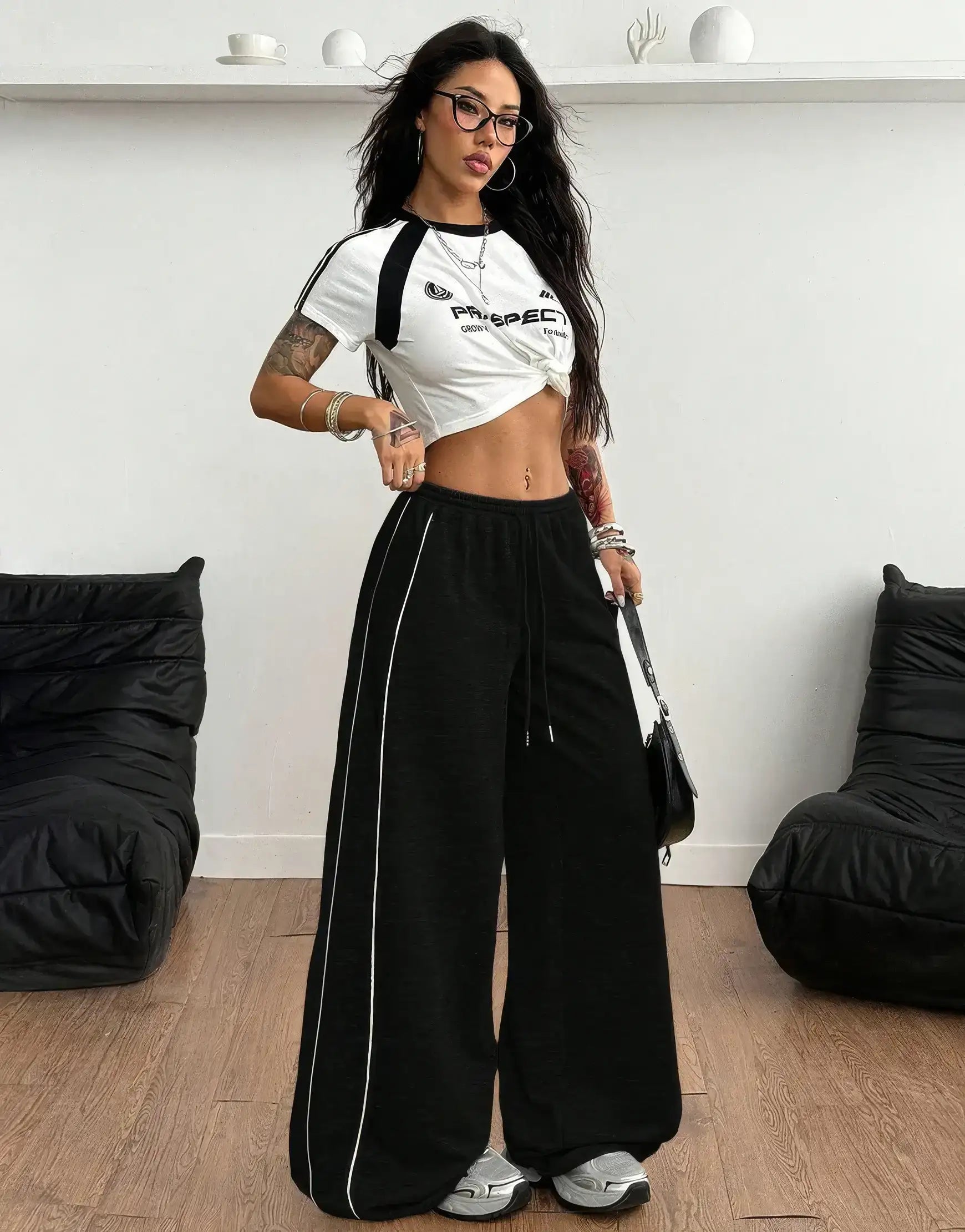 LT1K Grey Double Side Piping Detail Wide-Leg Trouser.(Perfect For All Season)