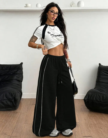 LT1K Double Side Piping Detail Wide-Leg Trouser.(Perfect For All Season)