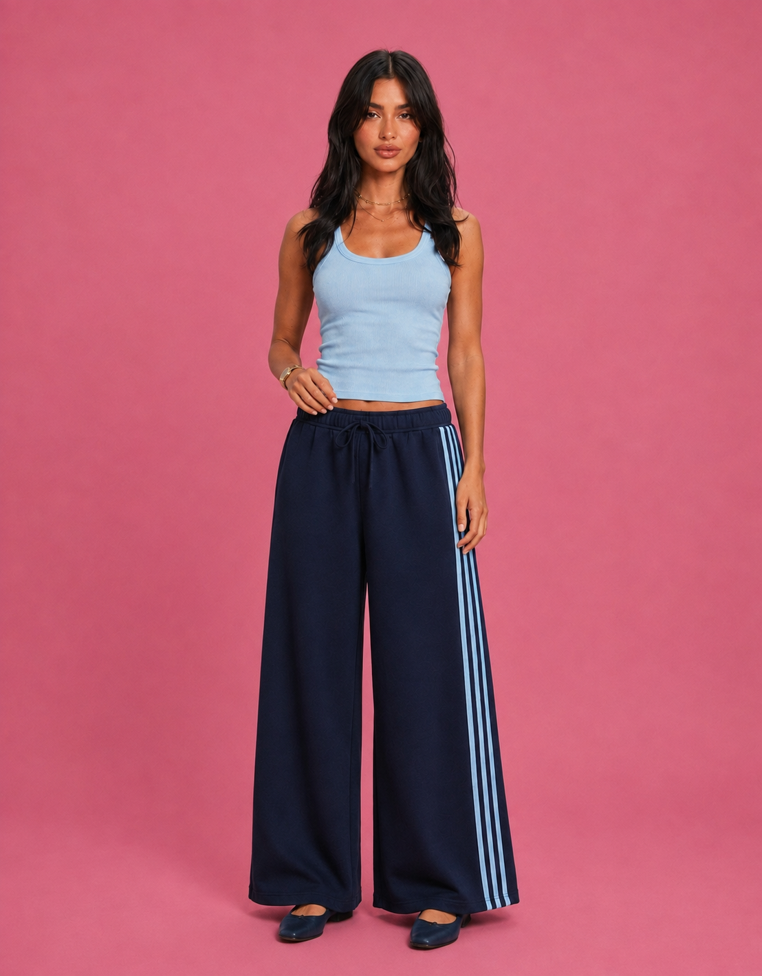LT1K Front-Back Stripe Wide Leg Trouser