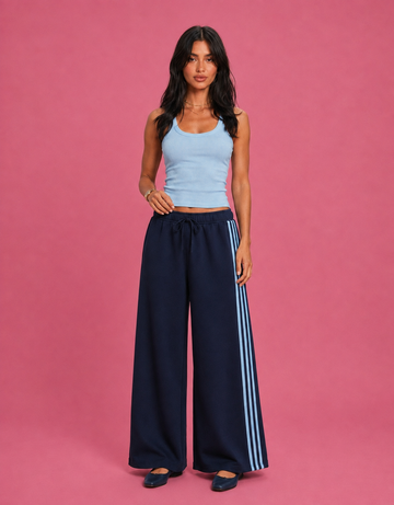 LT1K Front-Back Stripe Wide Leg Trouser