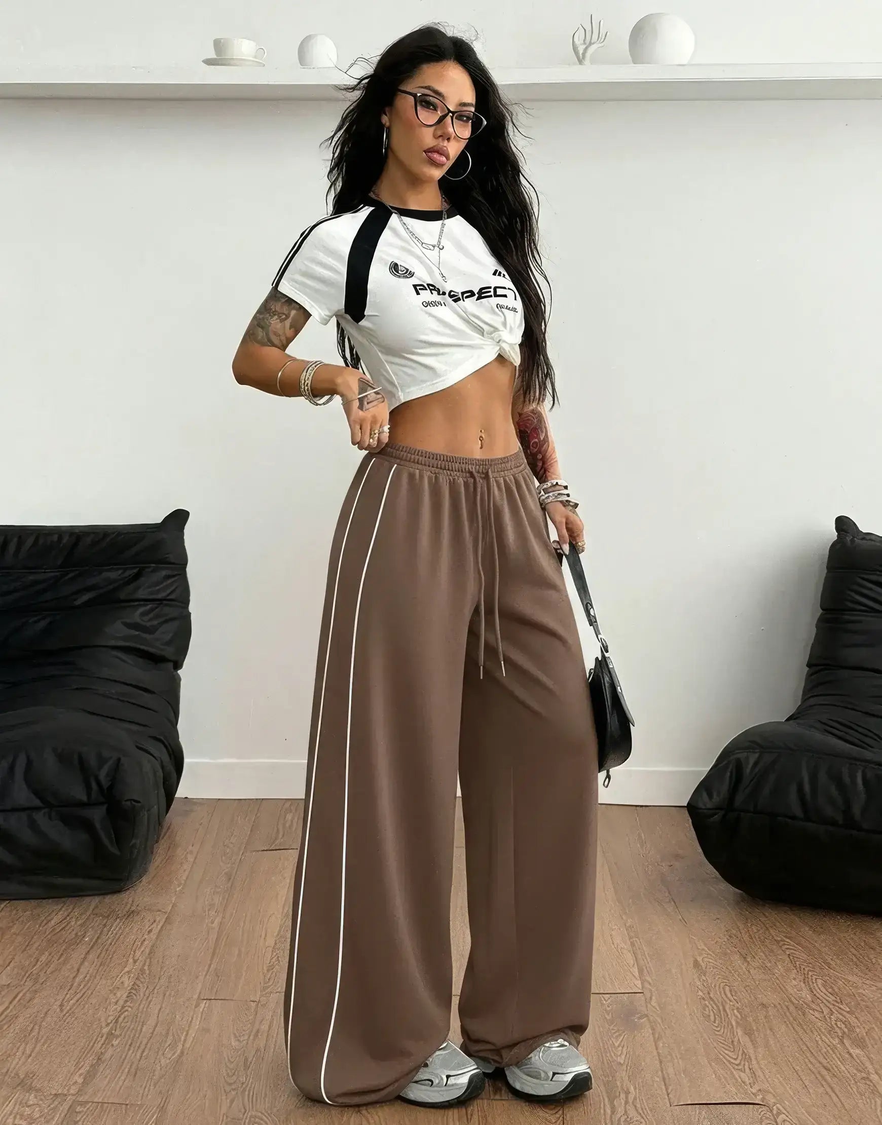 LT1K Grey Double Side Piping Detail Wide-Leg Trouser.(Perfect For All Season)