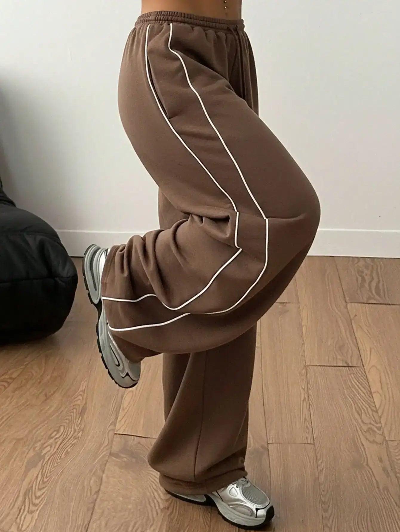 LT1K Grey Double Side Piping Detail Wide-Leg Trouser.(Perfect For All Season)
