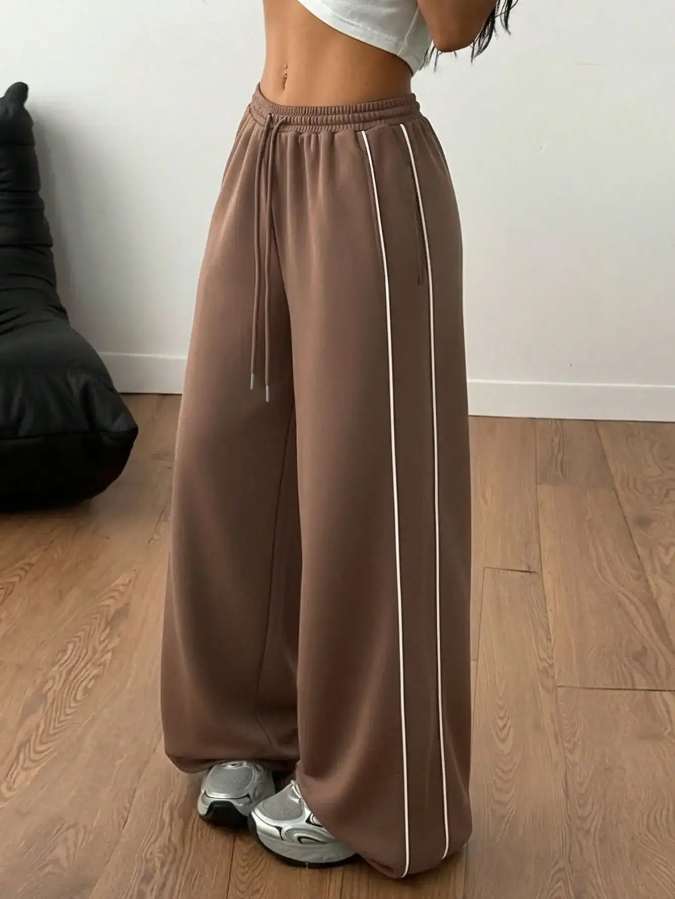 LT1K Grey Double Side Piping Detail Wide-Leg Trouser.(Perfect For All Season)