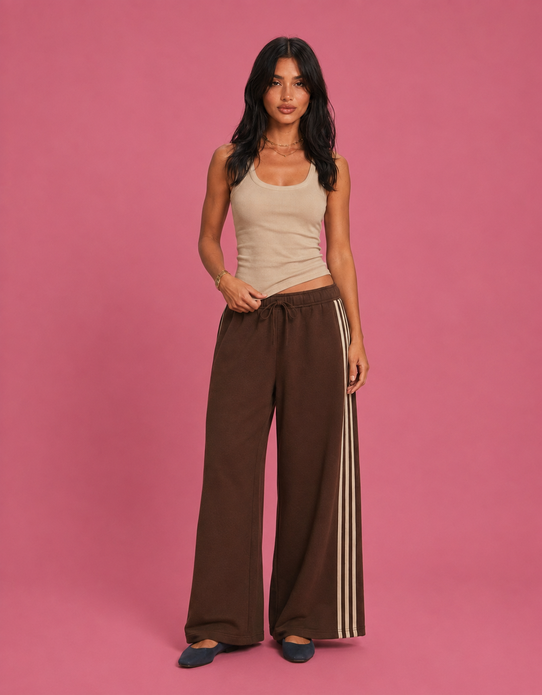 LT1K Front-Back Stripe Wide Leg Trouser