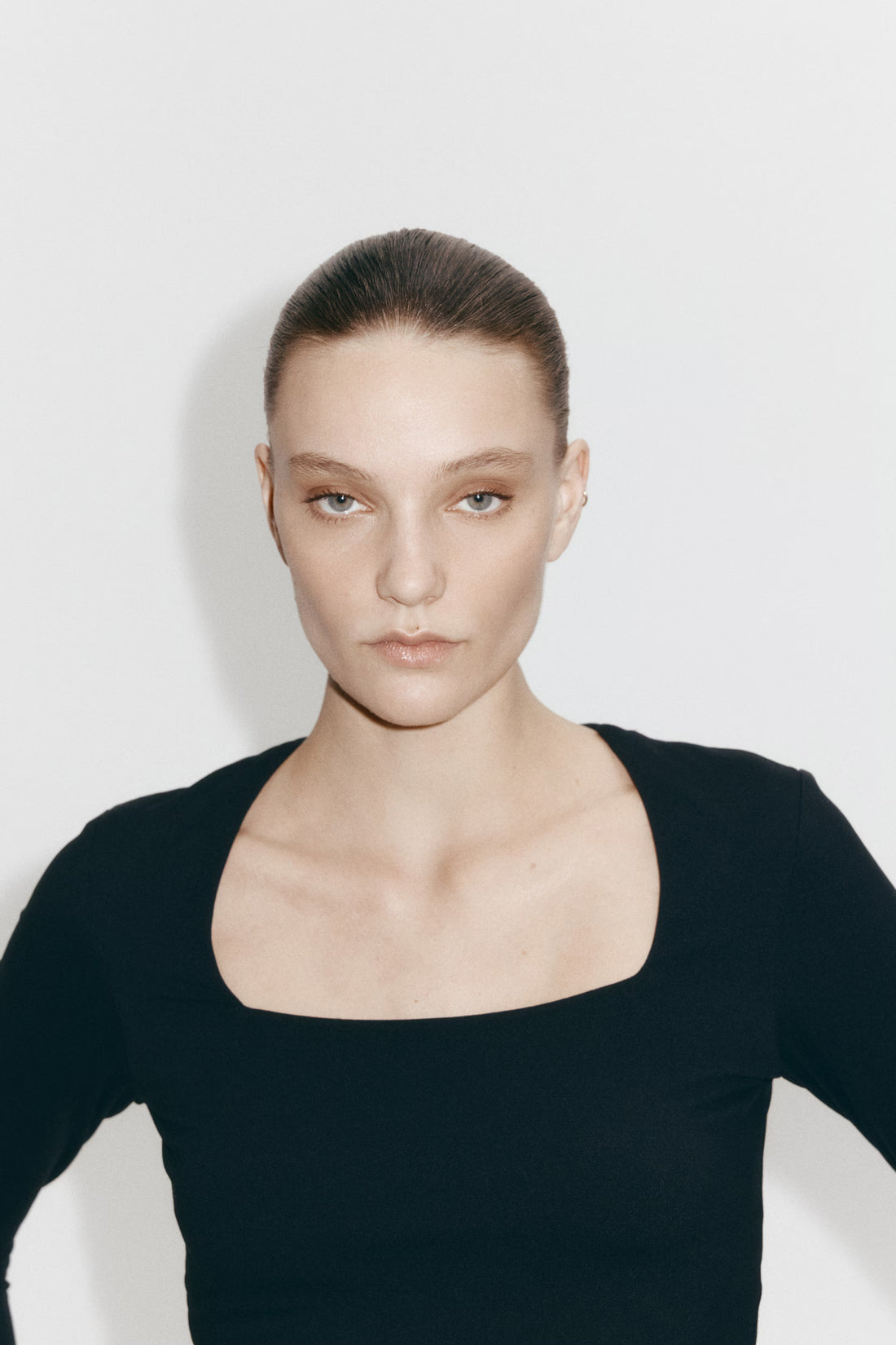 LT1K Black Square-Neck Full Sleeve Slim Top.(Perfect For All Season)