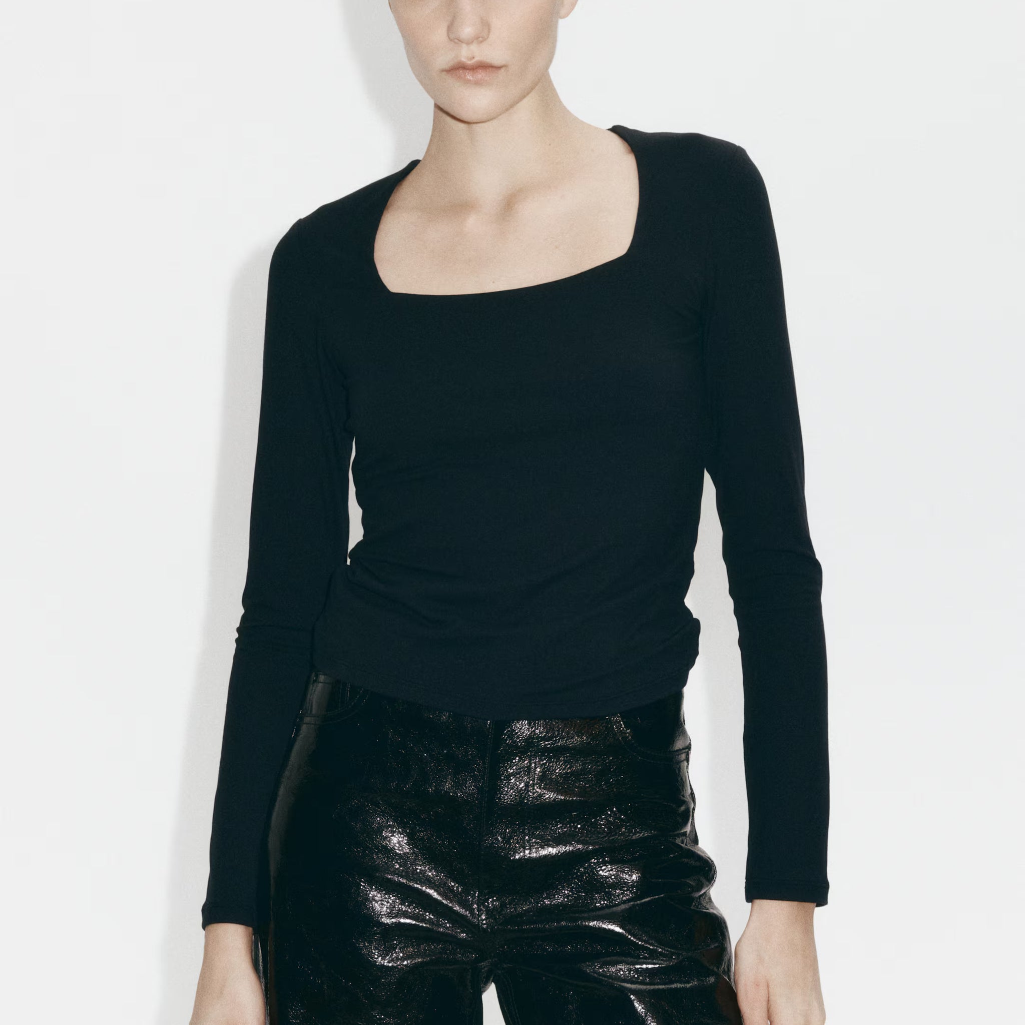 LT1K Black Square-Neck Full Sleeve Slim Top.(Perfect For All