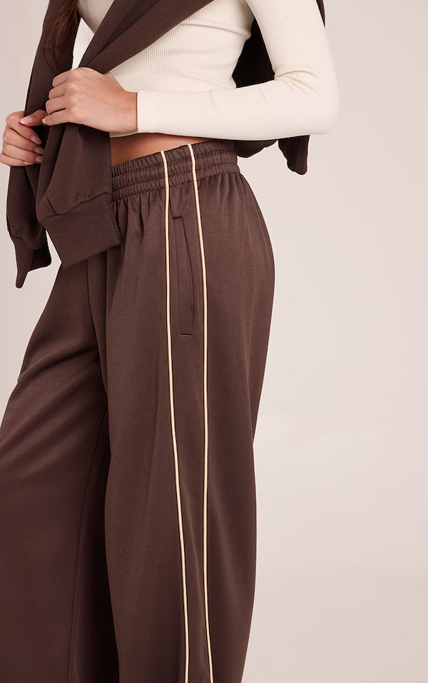 LT1K Brown Double Side Piping Detail Wide-Leg Trouser.(Perfect For All Season)