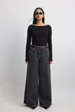 MNG Stone Black High-Waist Wide-Leg Jeans (Faded Black).