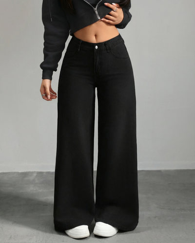 LT1K Pure Black High Waist Wide-Leg Jeans.