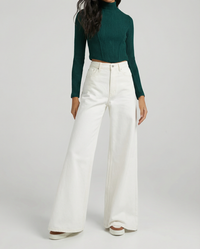 LT1K White High Waisted Wide-Leg Jeans.