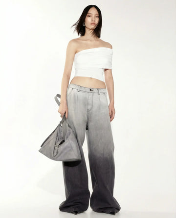 LT1K Black Two-Tone Wide-Leg Jeans.
