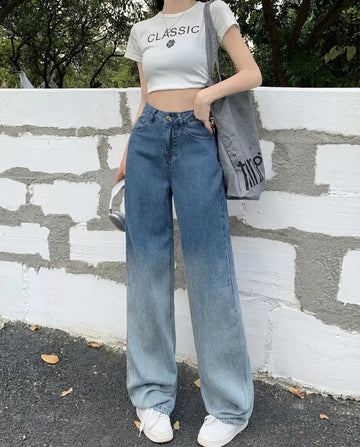 LT1K Blue Two-Tone Wide-Leg Jeans.