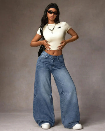 LT1K MID-Blue Wide Leg Jeans.