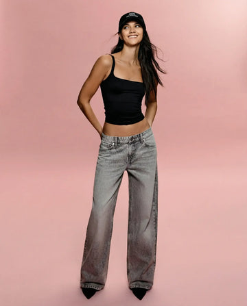 LT1K Dark Grey Wide-Leg Jeans.