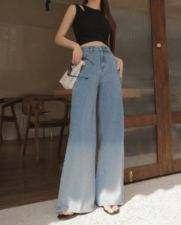 LT1K Blue Two-Tone Wide-Leg Jeans.