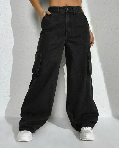 LT1K Black Cargo Wideleg Jeans