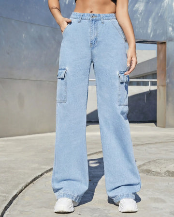 LT1K Light Blue High Waisted Cargo Wide-Leg Jeans
