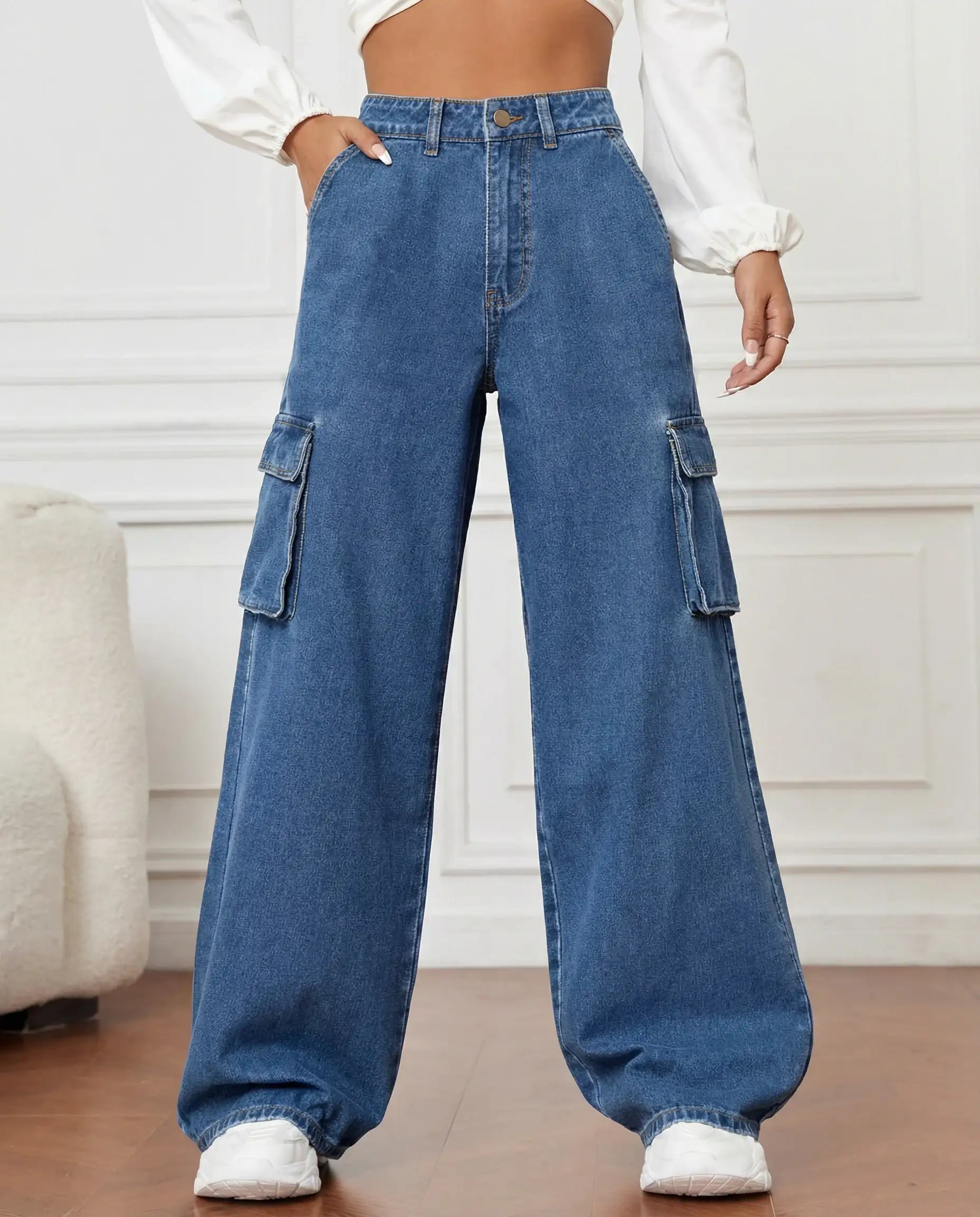 LT1K Dark Blue Cargo Wide-Leg Jeans.