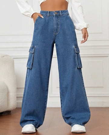 LT1K Dark Blue Cargo Wide-Leg Jeans.
