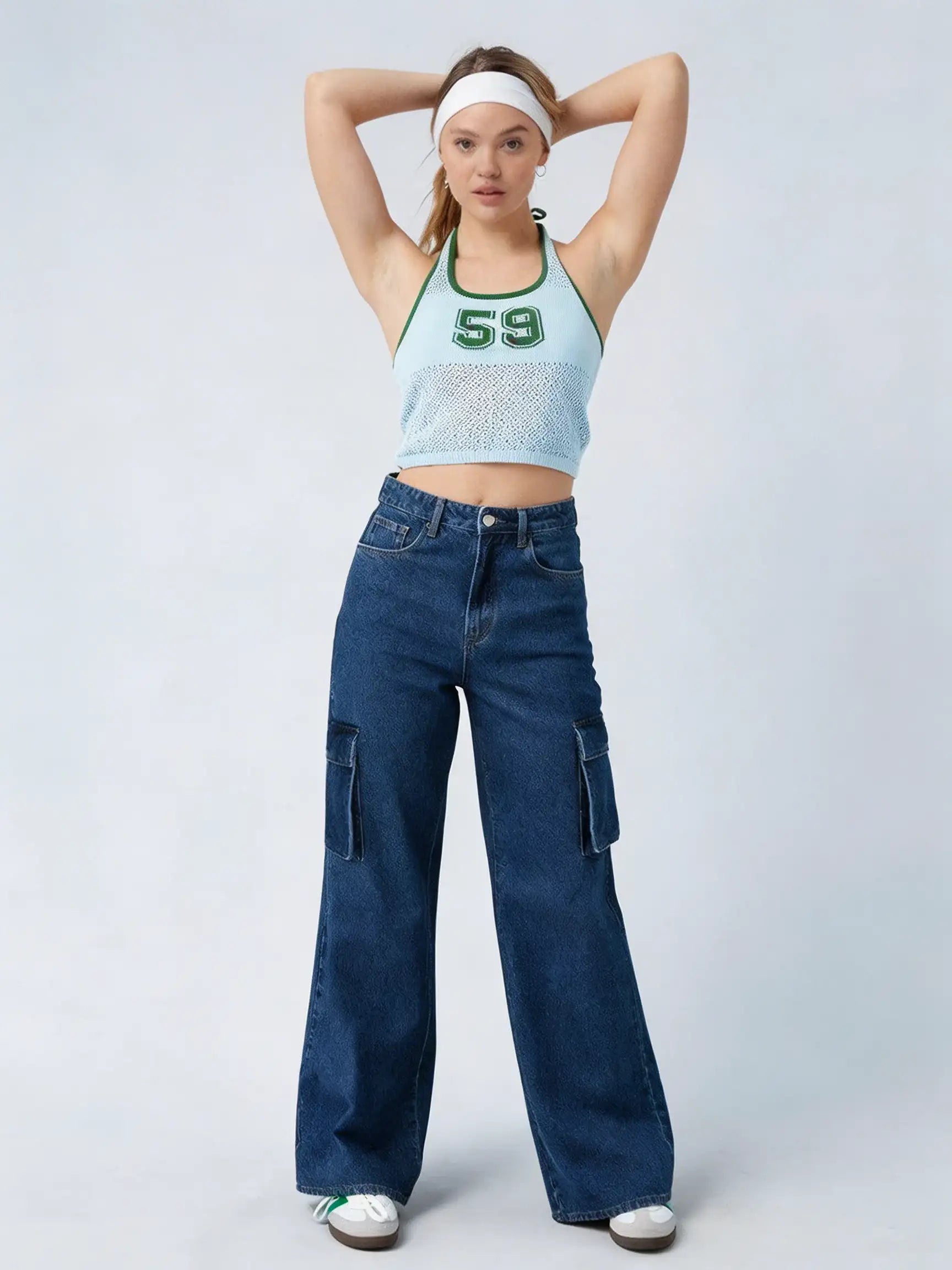 LT1K Dark Blue Cargo Wideleg Jeans.