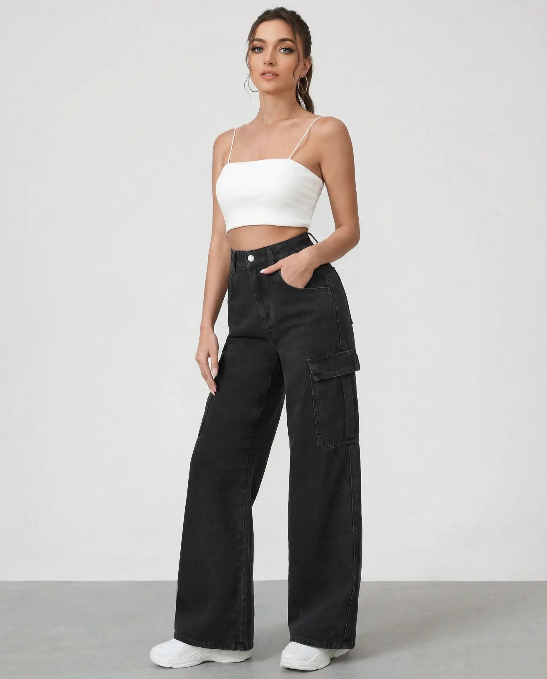LT1K Black Cargo Wideleg Jeans.