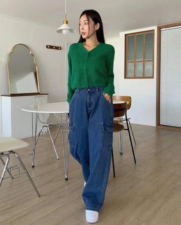 LT1K Dark Blue Cargo Wideleg Jeans.
