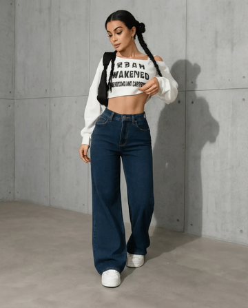 LT1K Dark Blue High-Waisted Loose Mom Jeans.