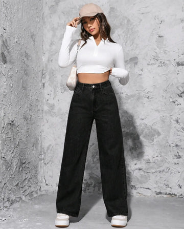 LT1K Black High-Waist Loose  Jeans.