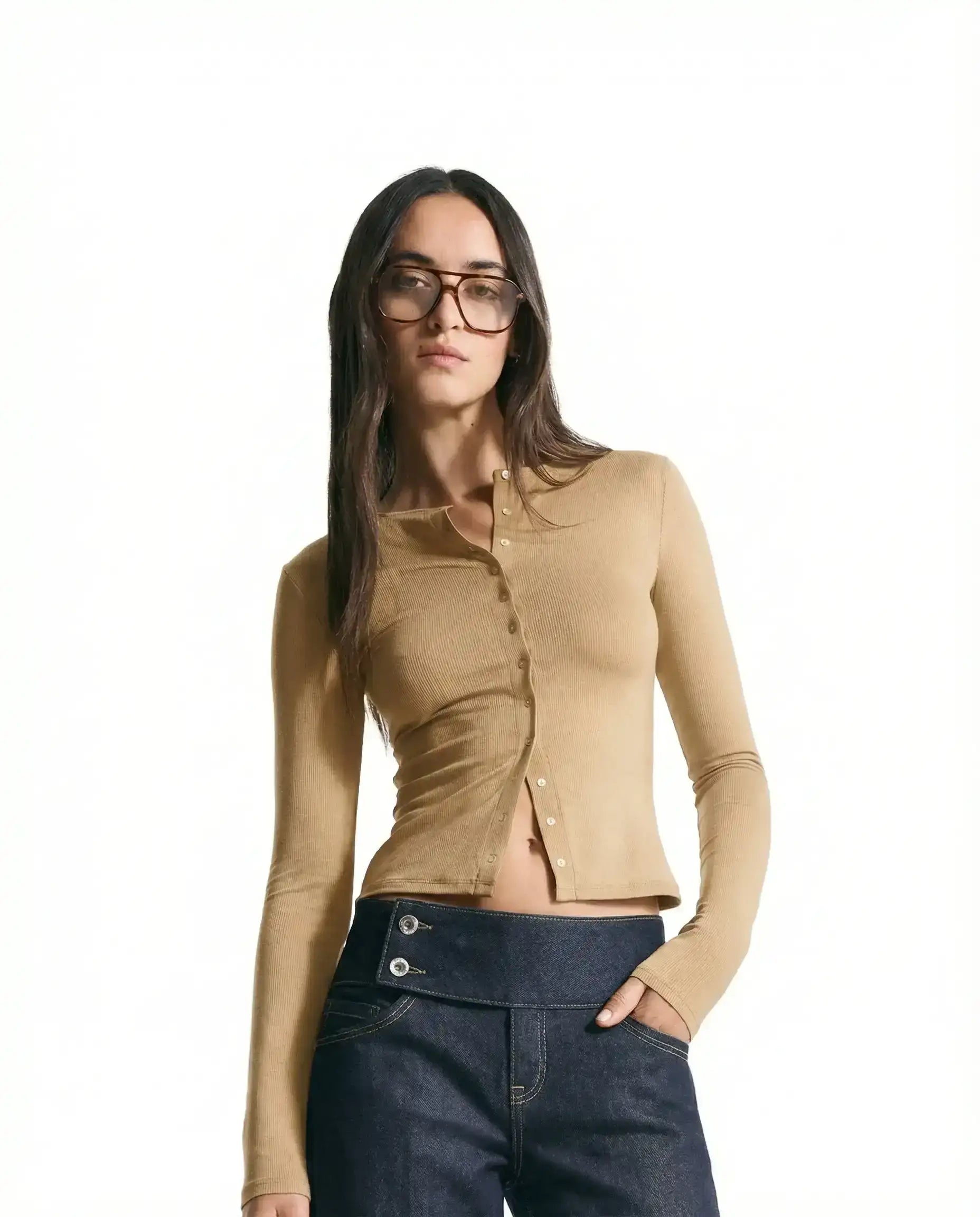LT1K Essential Long sleeve Slim Top with buttons.(Perfect For All Season)