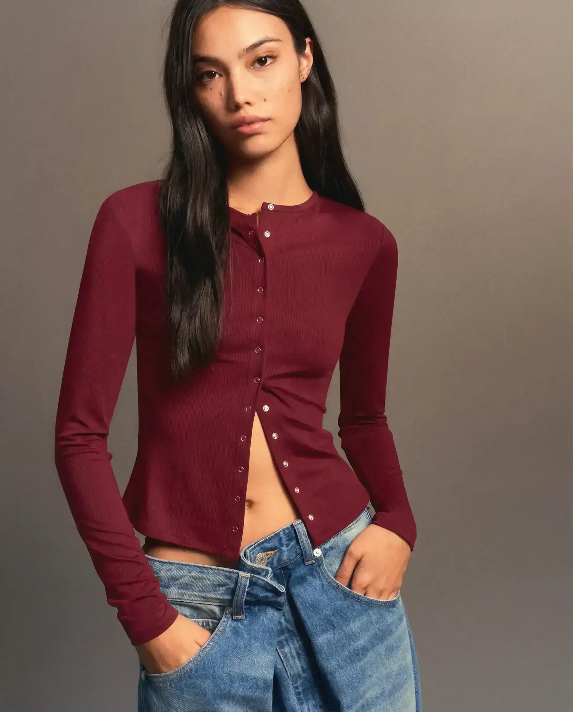 LT1K Essential Long sleeve Slim Top with buttons.(Perfect For All Season)