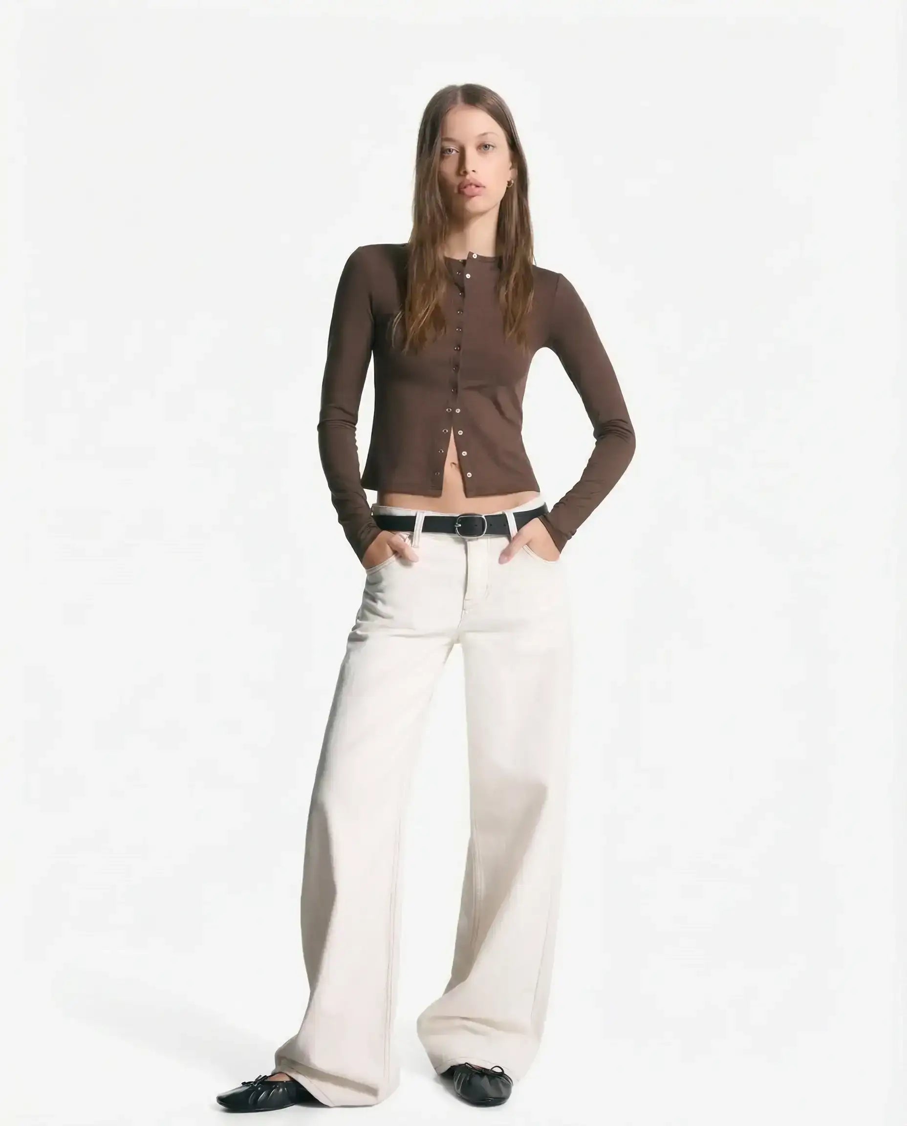 LT1K Essential Long sleeve Slim Top with buttons.(Perfect For All Season)