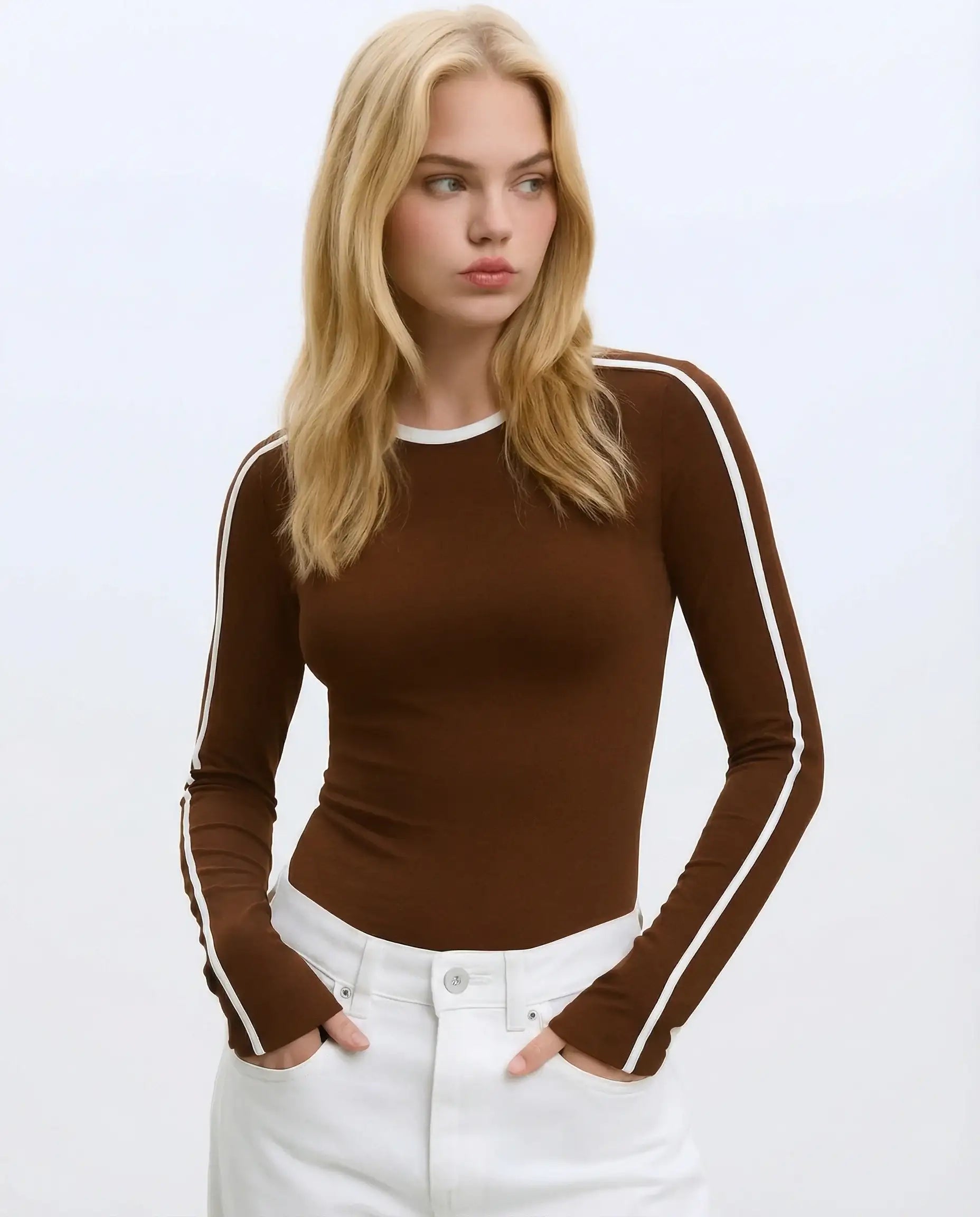 LT1K Brown Tape Essential Full-Sleeves Slim Top.(Perfect For All Season)