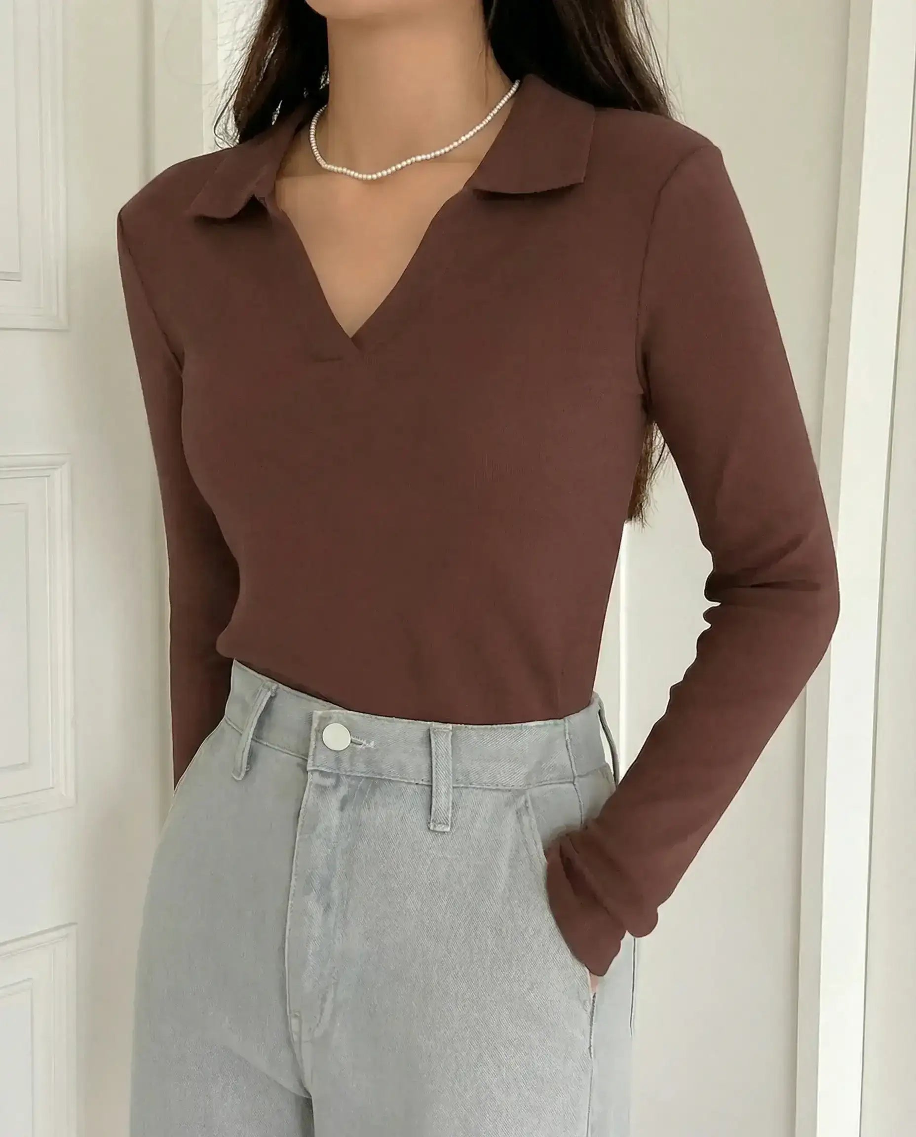 LT1K Essential Full-Sleeves Collared Slim Top.(Perfect For All Season)