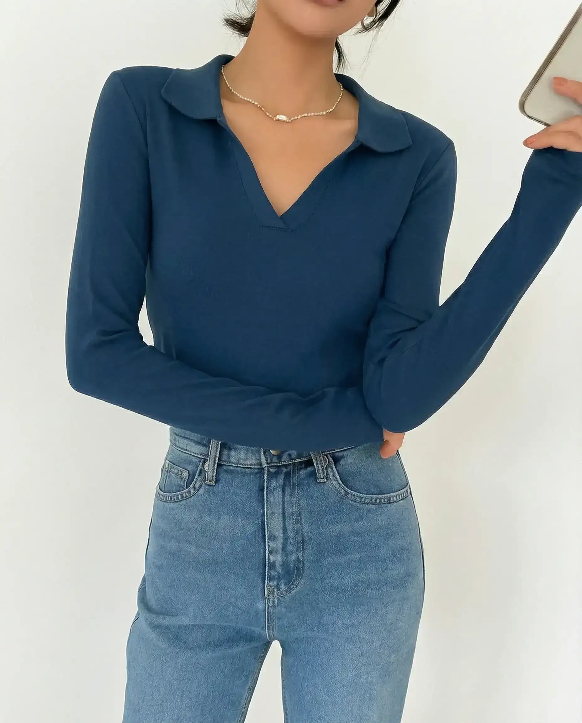LT1K Essential Full-Sleeves Collared Slim Top.(Perfect For All Season)