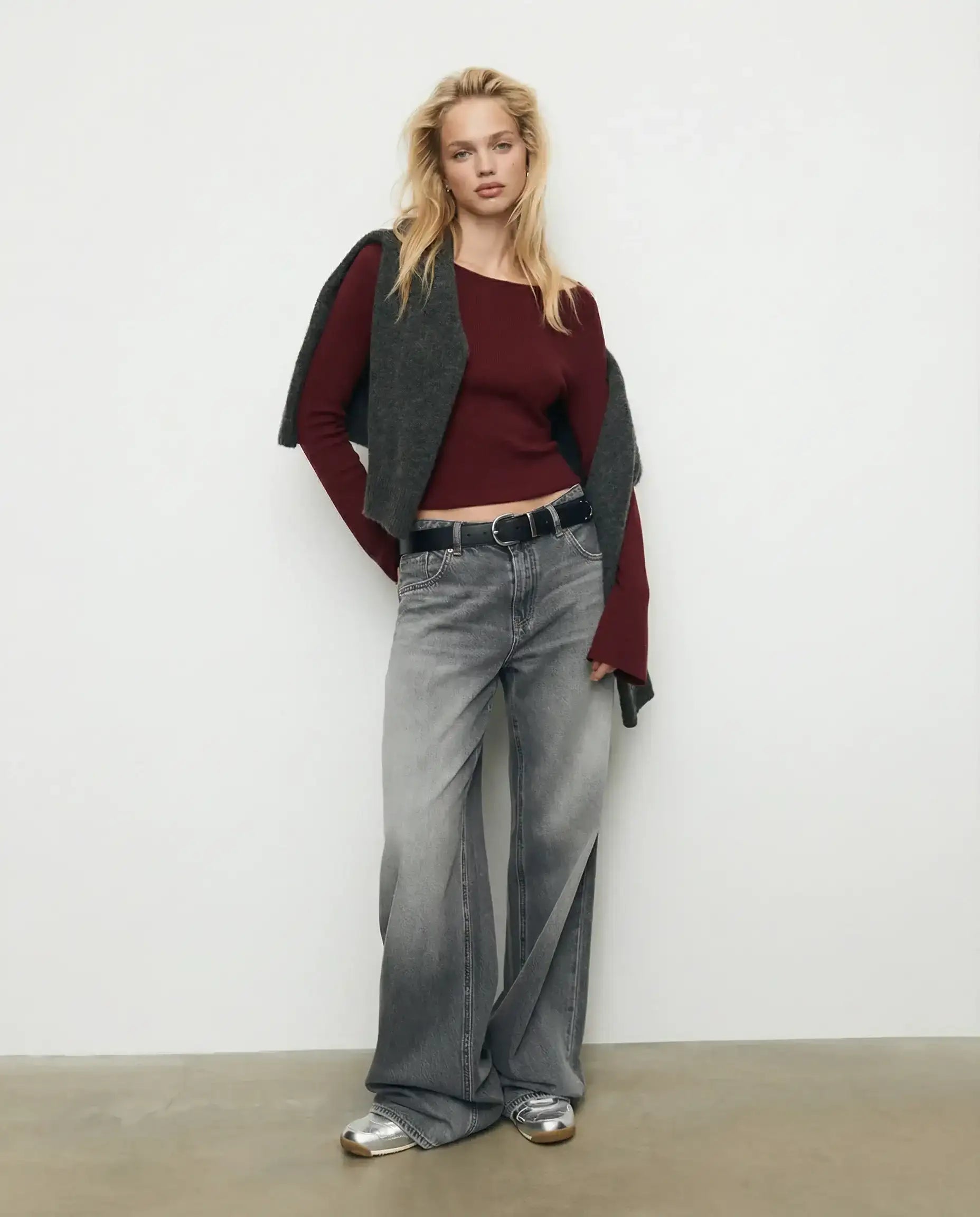 LT1K Essential Full-Sleeves Boat-Neck With Bell Sleeve Slim Top.(Perfect For All Season)